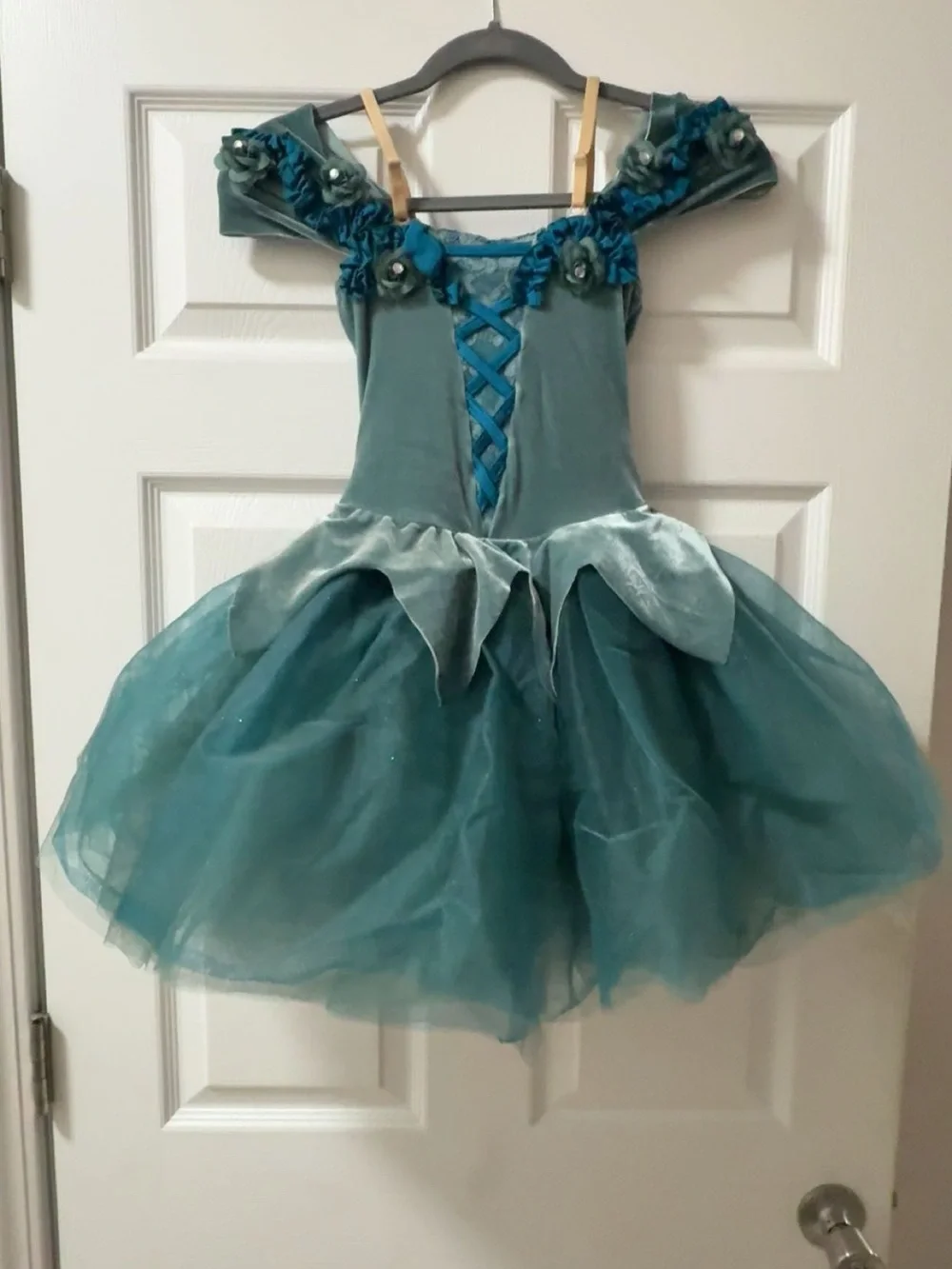 Teal Flower Tulle Kids Costume Dress